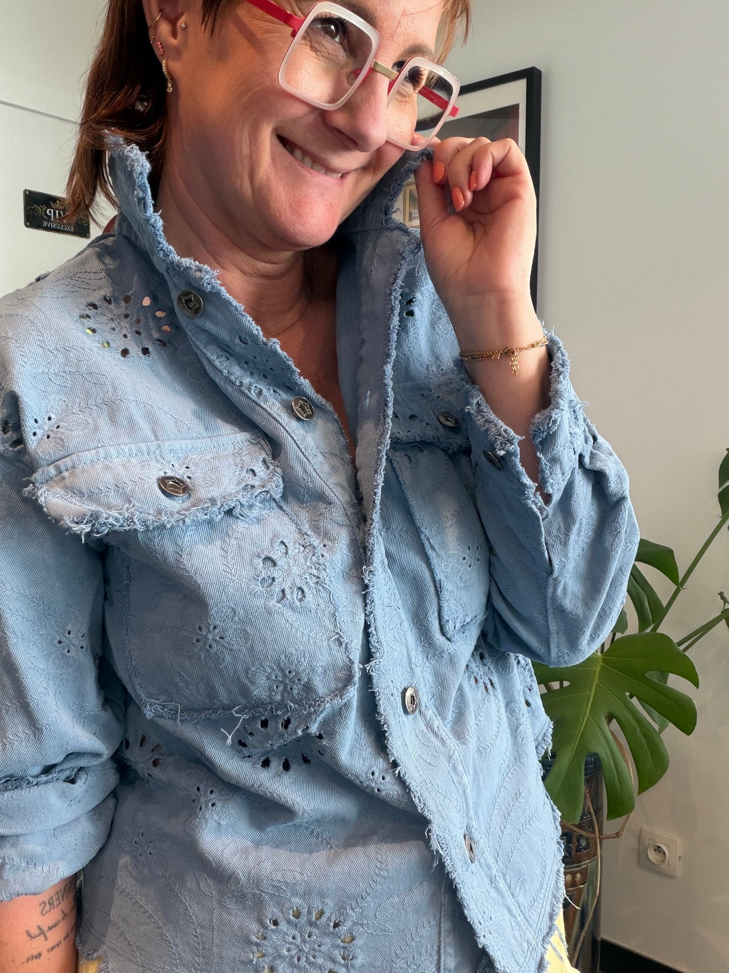 Katoenen Jas met Broderie – Lichtblauw 💙