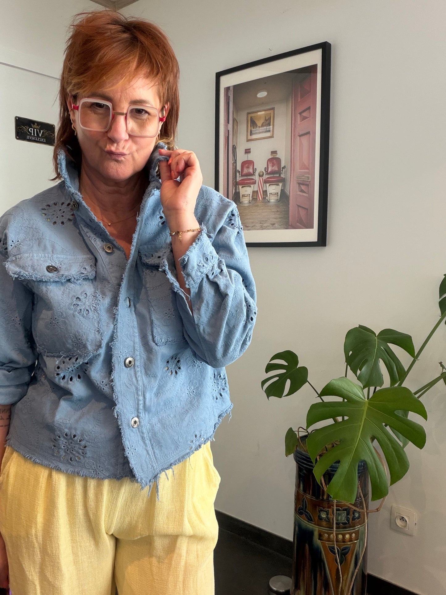 Katoenen Jas met Broderie – Lichtblauw 💙