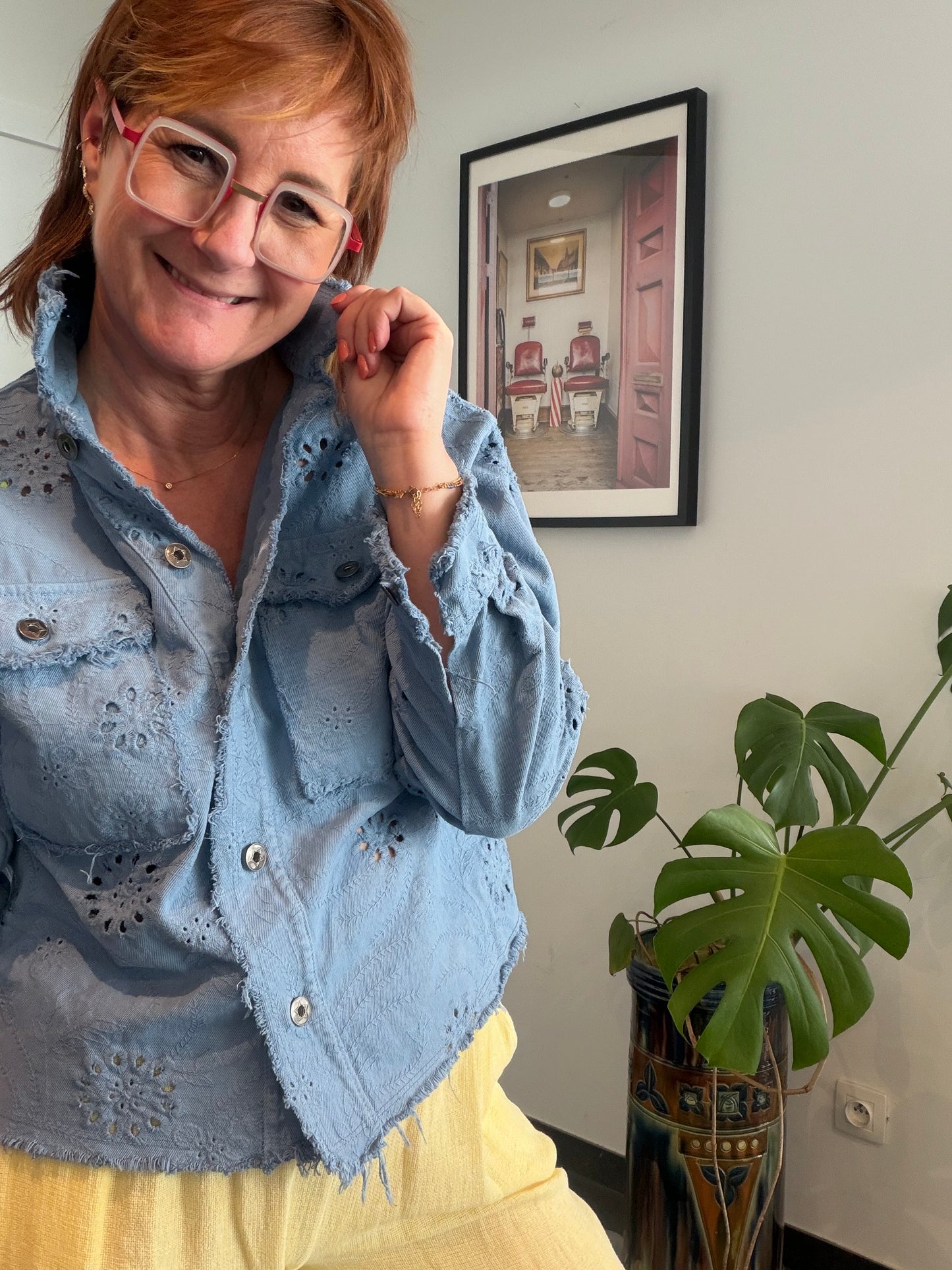 Katoenen Jas met Broderie – Lichtblauw 💙